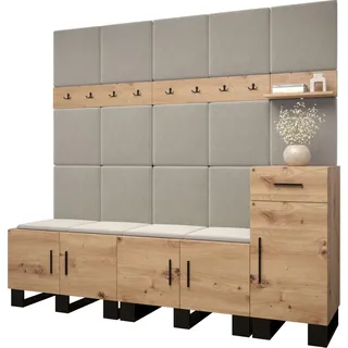 Garderobe ARTIN Set 8 mit gepolsterten Paneelen Industrial Design - Braun