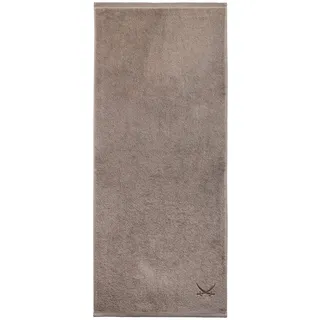 Sansibar Badetuch 90x180 cm – saugstarkes Strandtuch/Saunatuch aus Baumwolle – Oeko-TEX zertifizierter Frottee – Sylt-Design mit gesticktem Säbel-Logo – Taupe