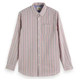 Scotch & Soda Lightweight Dobby Langarmhemd - Pink Grey Stripe - L