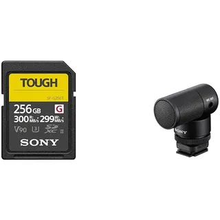 Sony SDXC UHS-II Speicherkarte mit 256GB, Schreiben mit 299 MB/s, 4k Video, Tough-Serie - Robust & IP68, SFG256T & ECM-G1 Shotgun-Mikrofon (Batterie- und kabellos), schwarz