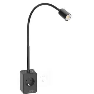PRINCEWAY LED Strahler Wand Leselampe, Wandleuchte Bett Dimmbar Schwarz mit Stecker und Steckdose für Schlafzimmer Wohnzimmer, Zwei Berührungsschalter, 3er Lichtfarben, USB Ausgangs Ladefunktion