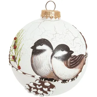 Krebs Glas Lauscha Weihnachtsbaumkugel "Weihnachtskugel Kugel mit Vogelpaar weiß 10cm" Dekoriert mit Liebe zum Detail, weiß