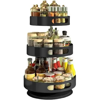 Accmuzzy Gewürzregal Drehbar,Drehbares Gewürzregal,Drehteller Organizer Kohlenstoffstahl Küchen Organizer,Höhenverstellbar Gewürzständerfür Gewürzgläser,Kosmetika,Reinigungsmittel (3 Etagen,30+25+22)