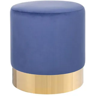 BELIANI Pouf Blau Samtstoff rund 39 cm Sockel Fuß Gold Metall Barock Deko Ottomane Sitzpouf für Schminktisch, Wohn-, Schlaf- und Ankleidezimmer - Blau, Gold