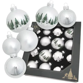 Christbaumschmuck KREBS GLAS LAUSCHA "Kugelsortiment", silber, B:8cm H:29cm T:29cm, Glas, Weihnachtsbaumschmuck, Christbaumschmuck, Christbaumschmuck aus Glas, Christbaumkugeln