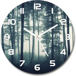 Wanduhr aus Glas 30fi Glasbild Glasuhr Gehärtetes Glas - weisse-zeiger - Fog in the forest - Schwarz