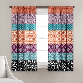 Lush Decor Fenstervorhang, Bohemian-Streifen, bunt, buntes Design, 132 x 160 cm, Fuchsia und Orange