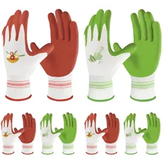 Velway 6 Paar Gartenhandschuhe für Frauen - Atmungsaktive Gummi-beschichtete Gartenarbeitshandschuhe - Outdoor-Schutzhandschuhe mit Griff Garten-Geschenke - Rot & Grün Groß