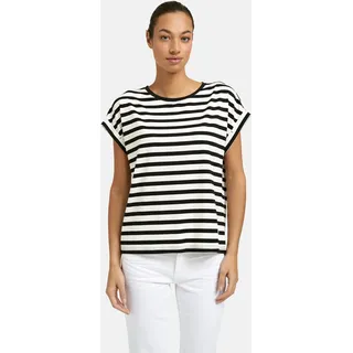 T-Shirt SMITH & SOUL, Damen, Gr. XXL, schwarz-weiß (schwarz), Single Jersey, Obermaterial: 46% Baumwolle, 46% Lyocell, 8% Elasthan, gestreift, normal, Rundhals, Umschlagsaum, Shirts T-Shirt, im gestreiften Design, Rundhalsform