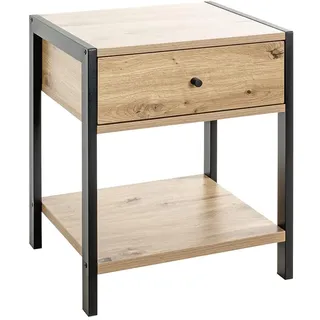 HAKU Konsolentisch Eiche und Schwarz – schmale Konsole in rechteckiger Form, aus Metall und MDF, mit Schublade Maße: B 48 × H 60 × T 43 cm Style: Modern