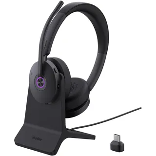 Yealink BH74 Kabelloses Headset mit Ständer, 6-Mikrofon-Hybrid-ANC, Bluetooth 5,3, bis 32h Sprechzeit, UC-kompatibel, Schwarz