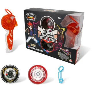 Alpha Group Infinity Nado Leuchtkreisel mit Launcher mit aufsetzbarem Launcher Metallring, Kreisel für Kinder ab 5 Jahren Jungen, Battle Tops Spinning Tops Fiery Dragon, Rot