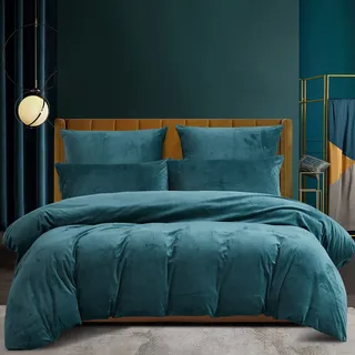 Luofanfei Warme Bettwäsche 135 x 200 Fleece Petrol Blau Winter Plüsch Flauschig Bettbezug Set Winterbettwäsche Microfaser Bettwäscheset und Kopfkissenbezug 80x80 cm mit Reißverschluss