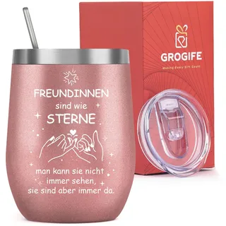 Grogife Geschenk Geburtstag für Sie, Beste Freundin Geschenke, Freundschaft Geschenke für Freundin, Freundschaftsgeschenke für Freundinnen Bff Mädchen, Edelstahl Kaffeebecher to go Weinbecher 350ml