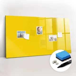 Tulup Magnettafel 120x60 Gelb schwarzer Marker , Glas , 120x0.4x60 cm , Bilder & Rahmen, Pinnwände & Magnettafeln