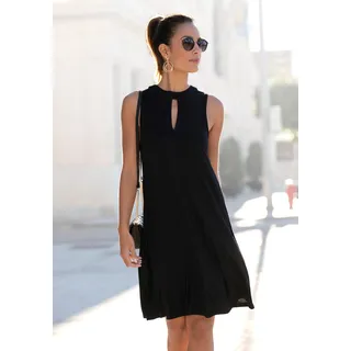 Jerseykleid LASCANA "in weit schwingender Form mit Taschen, figurumspielend", Damen, Gr. 34, N-Gr, schwarz, Jersey, Obermaterial: 100% Viskose, figurumspielend kniefrei, hoch geschlossener Ausschnitt, Kleider Jerseykleid, Sommerkleid mit Bindeband im Nacken, elegantes Viskosekleid, Festival, Topseller