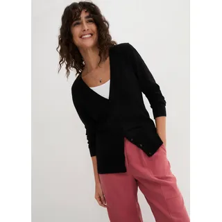 Strickjacke BONPRIX, Damen, Gr. 40/42 (M), schwarz, Feinstrick, Obermaterial: 70% Baumwolle, 30% Polyamid, unifarben, slim fit Po-bedeckend, tiefer V-Ausschnitt, Strickbündchen, Strickjacken Strickjacke, in Basic-Form, mit hohem Baumwollanteil