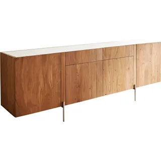 DeLife Sideboard Secara 200 cm Akazie Natur 4 Türen 2 Schübe Marmor Füße Edelstahl, Sideboards