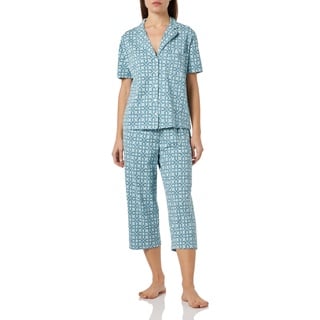 women'secret Damen 100% Baumwolle Capri geometrischer Druck Shirt Pyjama Pyjamaset, Print Blau, 36