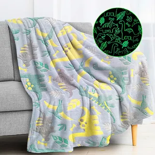 LXTOPN Dinosaurier Decke, Kuscheldecke Kinder Mädchen, Kuscheldecke Leuchtet im Dunkeln, Sofadecke Kinderdecke für Mädchen Junge, Ganzjahresdecke für Kinde(Dinosaurier-B,150x200cm)
