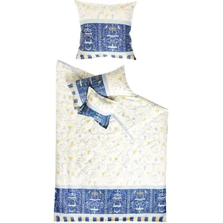 Bassetti OPLONTIS Bettwäsche + 1 Kissenhülle aus 100% Baumwollsatin in der Farbe Blau v.9, Maße: 155x220 + 1 K 80x80 cm - 9237221