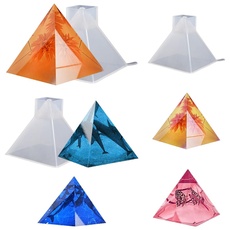 KyeeaDIY 3 Stück 3D Pyramide Silikonform Epoxidharz Formen Groß Pyramidenform Ornament Formen Silikon Schmuck Resin Form Harz Schlüsselanhänger Kerzen Seife Gießform (3 Pyramide kristall)