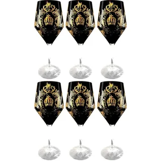 Pompöös by Casa Padrino Luxus Rotweinglas Set Schwarz / Gold Ø 8,7 x H. 20,3 cm - Weingläser mit 24 Karat Vergoldung - Pompööse Weingläser designed by Harald Glööckler - Schwarz, Gold