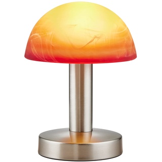 Trio Leuchten LED Tischleuchte Fynn II 599110118, Metall Nickel matt, Glas alabasterfarbig orange/rot, inkl. 1x E14 4.9 Watt LED, Touch-Me-Funktion (4-fach schaltbar, 3 Helligkeitsstufen), Höhe 21cm