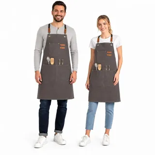 Morwealth Kochschürze Grillschürze Für Männer und Frauen,Küchenschürze für Herren Verlängert Canvas Wasserdicht Arbeitsschürze, Kreuz-Rücken Design, Schürze Damen extra lang