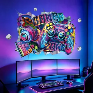 wondever Wandtattoo 3D Junge Gamer Wandaufkleber Gamer Zone Farbenfrohe Gaming Graffiti Wandsticker Wanddeko für Kinderzimmer Jungen Schlafzimmer Spielzimmer