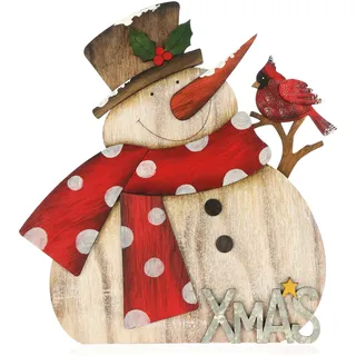 COM-FOUR com-four® Dekorativer Aufsteller für Weihnachten - Schneemann aus Holz zum Hinstellen - Weihnachtsdekoration zum Verzieren und Verschenken (Schneemann - rund)