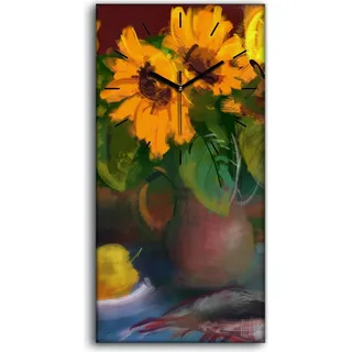 Wanduhr Bürouhr Leinwand Bild Geräuschlos 30x60 Gemälde Blumen Pflanzen Kunst - schwarze Hände