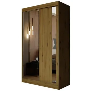 beautysofa Schwebetürenschrank GAJA 120cm - modernes 2-türig Schrank mit Spiegel (Artisan) - Braun