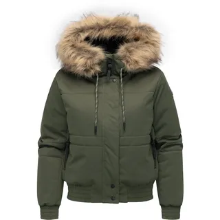 Ragwear Winterjacke "Winterjacke Deluxia YOUMODO" mit Kapuze modische Damen Bomberjacke mit Kunstfell, schwarz olive