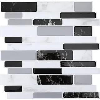Bettizia Fliesenaufkleber 30x30cm Fliesen-Folie 10 Stück Deko selbstklebende Klebefliesen Dunkelgrau für Küche Bad Wohnzimmer Zimmer - Dunkelgrau