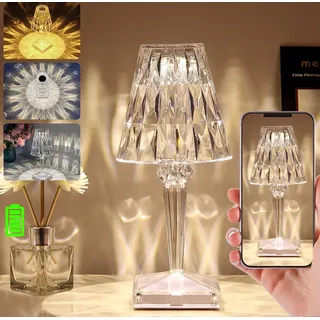 LED Kristall Tischlampe Diamant Nachttischlampe 3 Lichtfarben Touch Dimmbar USB Wiederaufladbare Acryl Atmosphäre Nachtlicht Dekoration Für Schlafzimmer - Transparent