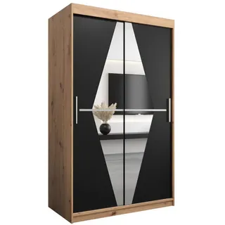 Abiks Möbel Schwebetürenschrank 200/120/62 2-türig , Kunststoff , Nachbildung,Eiche , 5 Fächer , 120x200x62 cm , Schlafzimmer, Kleiderschränke, Schwebetürenschränke