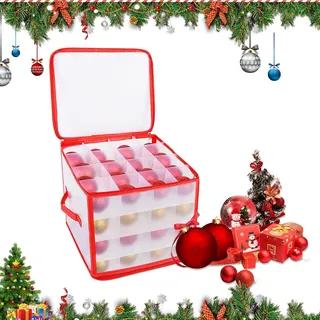 Weihnachtskugeln Aufbewahrung Hanging Organizer, dellyy Aufbewahrungsbox, Box Aufbewahrung, Rot, 64 Fächer je 7.5 cm, für 64 Weihnachtskugeln Max