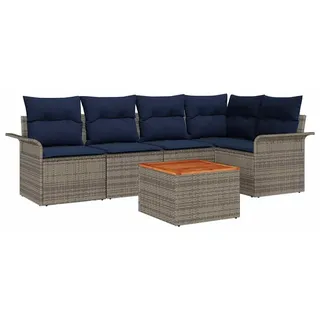 vidaXL Gartensofa-set 6 Stk. 5-Sitzanzahl Grau und Marineblau - Grau