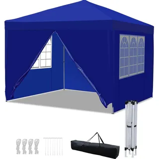 Izrielar 3x3 m Faltpavillon wasserdicht – Pavillon faltbar mit Tragetasche, Gartenzelt & Partyzelt für Garten, Camping & Outdoor, Blau - Blau