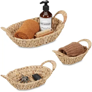 Relaxdays Aufbewahrungskorb 3er Set aus Wasserhyazinthe 24 x 37 x 14 cm braun