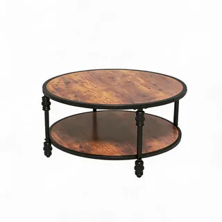 GarveeLife Runder Couchtisch Ø 77,5 x H 45,7 cm, 2 Ebenen mit Ablage/Stauraum - Vintage-Industrial Stil - Holzoptik mit stabilem Metallgestell, einfache Montage - Farbe: Small 30.5 inch klassisch