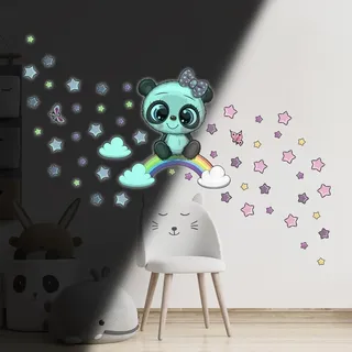 Ambiance Sticker Phosphoreszierendes Wandtattoo für Kinder, fluoreszierend, Panda, auf Regenbogen – H30 x L30 cm