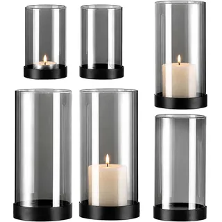 Relaxdays Windlicht 6er Set Glas Grau/Schwarz