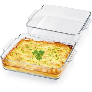 GOURMETmaxx Auflaufform Glas für Heißluftfritteuse & Ofen, 2er-Set - je 1500 ml | Backform rechteckig | kleine Schale - zubereiten, garen, servieren | Glasform Airfryer für Überbackenes