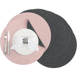 Banchif Tischsets, Durchmesser 38cm Leinenimitat Platzsets Abwaschbar rutschfeste Tischsets Platzsets Doppelseitigen Platzdecken (Grau-Rosa, Rund Satz von 8)