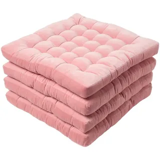 Homescapes Stuhlkissen Samt 4er-Set rosa 40/40/5 cm , Rosa , Textil , Quadratisch , 40x5x40 cm , Oeko-Tex® , Heimtextilien, Wohntextilien, Sitzkissen
