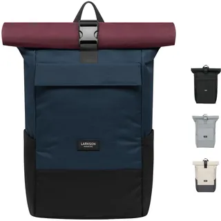 LARKSON Rucksack Damen Herren Blau Rot - No 4 - Rolltop Backpack mit Laptopfach Uni, Arbeit & Fahrrad - Großer Reiserucksack - Wasserabweisend
