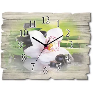 ARTland Spa Steine Bambus Zweige Orchidee 40 cm Quarz Wanduhr grün