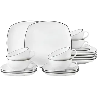 Seltmann Weiden Lido Black Line Teeservice eckig groß, 18-tlg. Porzellan